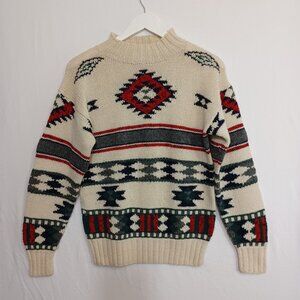 Studio Hand Knit High Neck Winter Sweater Aztec Print
